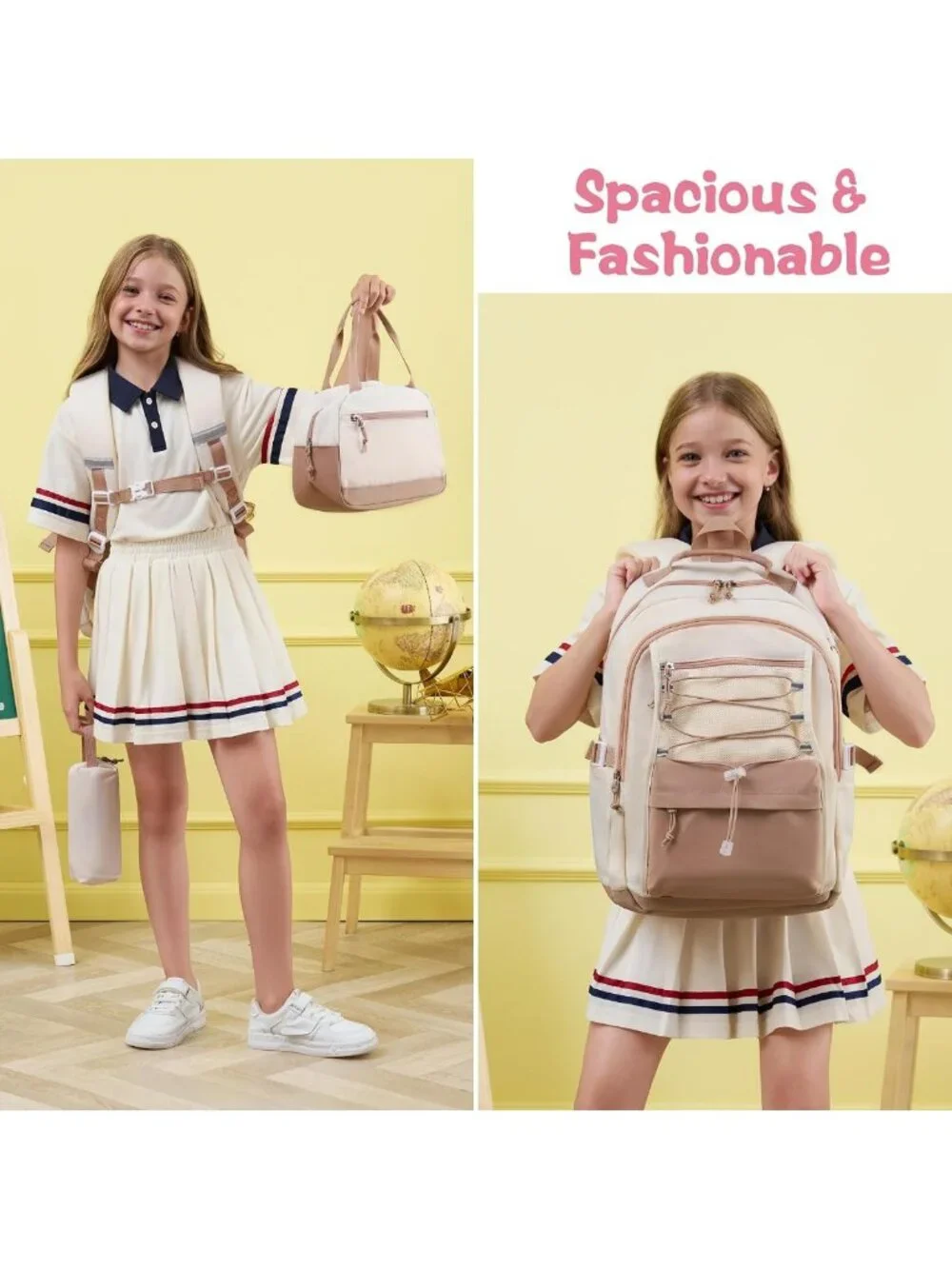Stylish 3-Piece Waterproof Girls Backpack Set with Lunch Box & Pencil Case